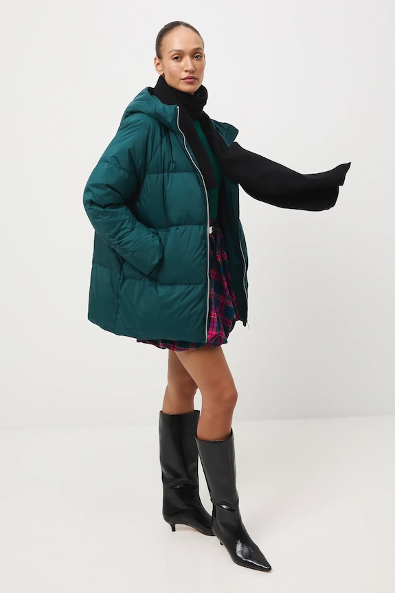 Kurtka puchowa damska pikowana z kapturem turkusowy RW25-KUD805