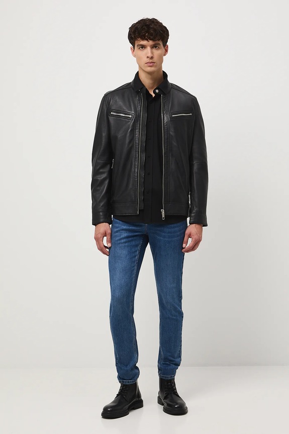 Kožená bunda bez vzoru RW25-KUM312 čierna RW25
