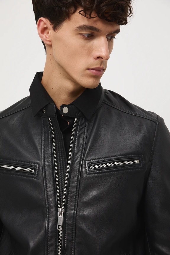 Kožená bunda bez vzoru čierna RW25-KUM312