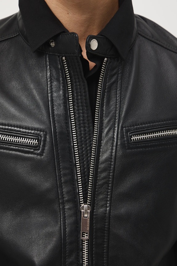 Kožená bunda bez vzoru RW25-KUM312 čierna