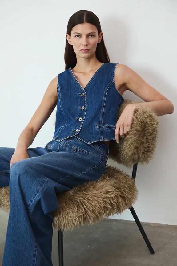 Rifľová vesta dámska s praným efektom bez podšívky modrá RW25-KZD400