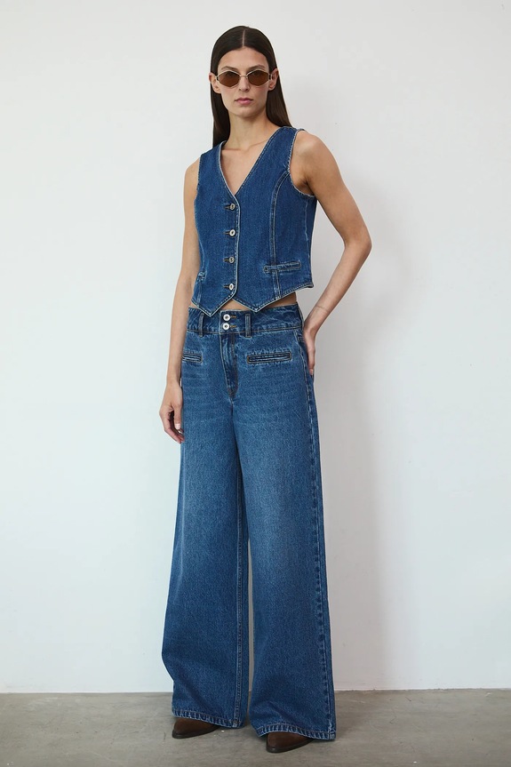 Rifľová vesta dámska s praným efektom RW25-KZD400 modrá RW25