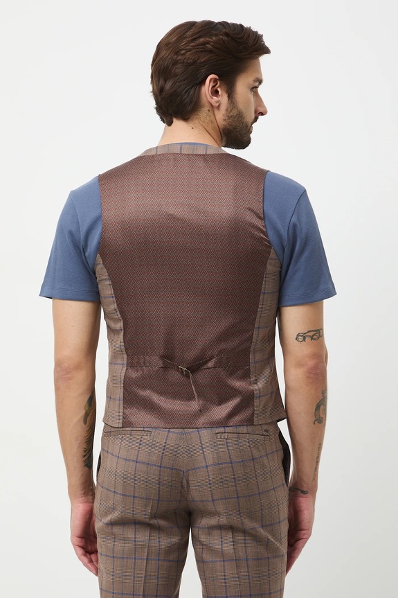 Oblečení Vesta pánská slim károvaný vzor RW25-KZMB32 hnědá