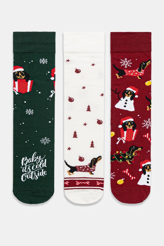 Skarpetki bawełniane damskie świąteczne w psy (3-pack) skarpetki długie multicolor RW25-LBDA06