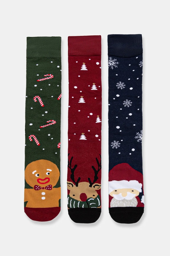 Bavlněné ponožky pánské vánoční (3-pack) dlouhé ponožky vícebarevná RW25-LBMA02