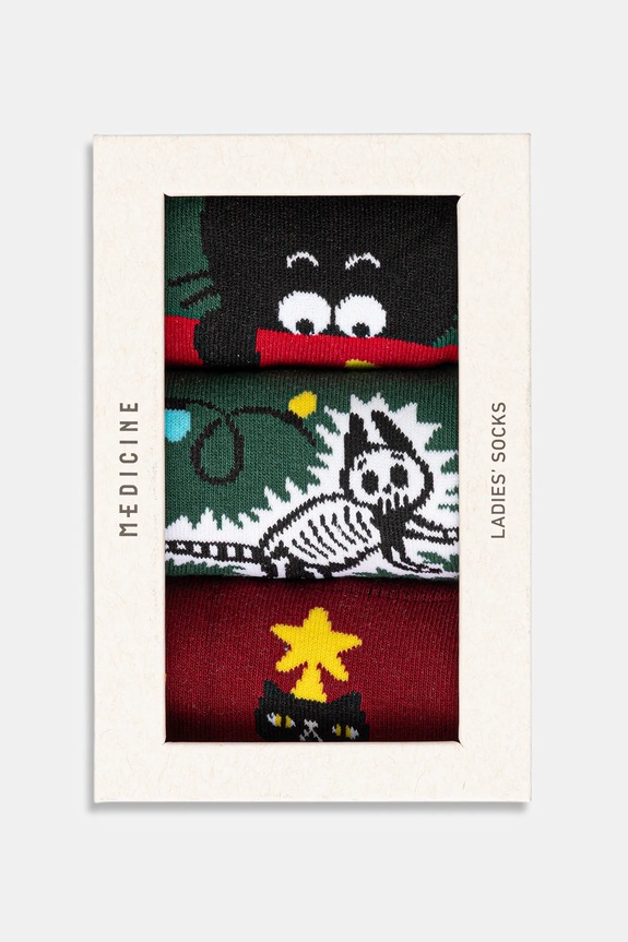 Odzież Skarpetki bawełniane męskie świąteczne w koty (3-pack) RW25-LBMA05 multicolor
