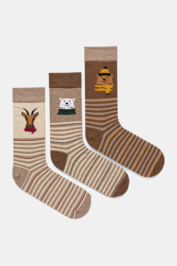 Skarpetki bawełniane męskie wzorzyste (3-pack) skarpetki długie beżowy RW25-LBMA12