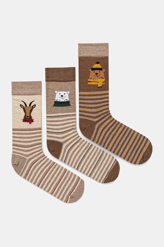 Skarpetki bawełniane męskie wzorzyste (3-pack) skarpetki długie beżowy RW25-LBMA12