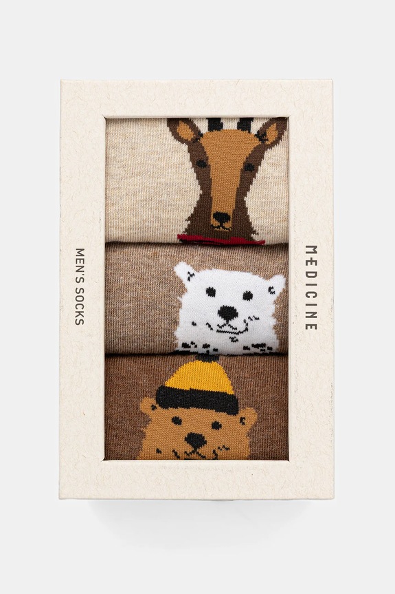 Odzież Skarpetki bawełniane męskie wzorzyste (3-pack) RW25-LBMA12 beżowy