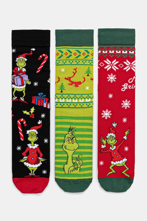 Skarpetki bawełniane męskie świąteczne Grinch (3-pack) skarpetki długie multicolor RW25-LBMA50