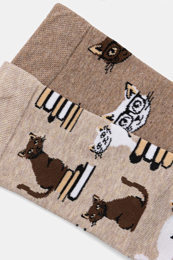 Skarpetki bawełniane damskie w koty (2-pack) RW25-LGD102 beżowy RW25