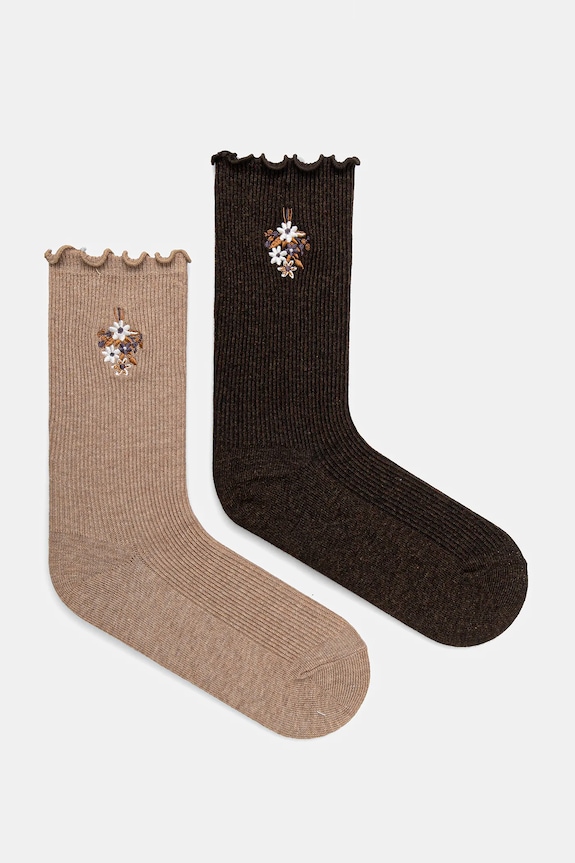 Skarpetki bawełniane damskie z ozdobnym haftem (2-pack) skarpetki długie multicolor RW25-LGD814