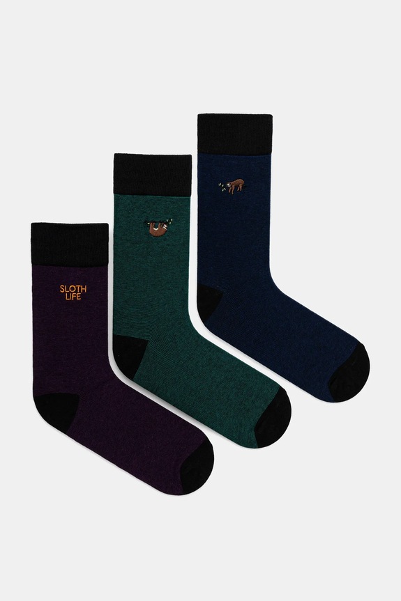 Skarpetki bawełniane męskie z ozdobnym haftem (3-pack) skarpetki długie multicolor RW25-LGM803