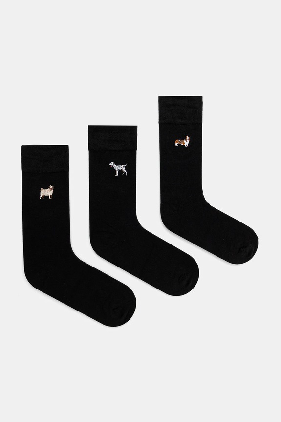 Bavlnené ponožky s ozdobnou výšivkou s motívom psa (5-pack) RW25-LGMA10 čierna RW25