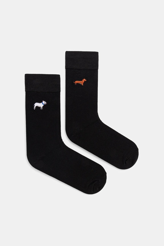 Skarpetki bawełniane męskie z ozdobnym haftem w psy (2-pack) skarpetki długie czarny RW25-LGMA18