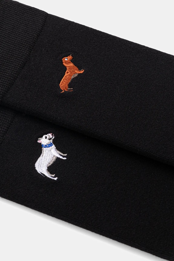 Skarpetki bawełniane męskie z ozdobnym haftem w psy (2-pack) RW25-LGMA18 czarny RW25