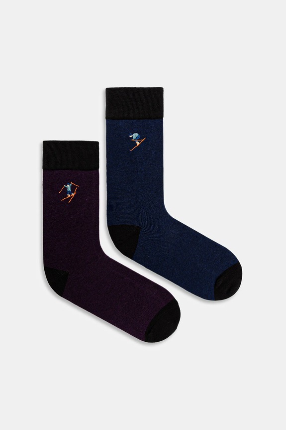 Skarpetki bawełniane męskie z ozdobnym haftem (2-pack) skarpetki długie multicolor RW25-LGMB00