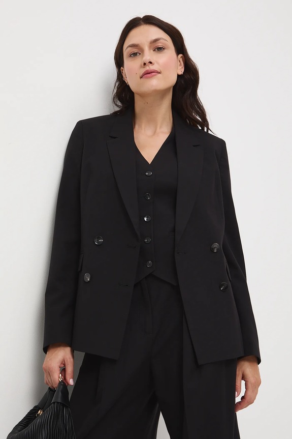 Medicine kétsoros gombolású zakó gyapjú szállal fekete RW25-MKD500