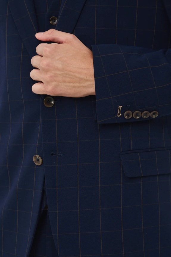 Marynarka męska slim w kratę RW25-MKM523 granatowy