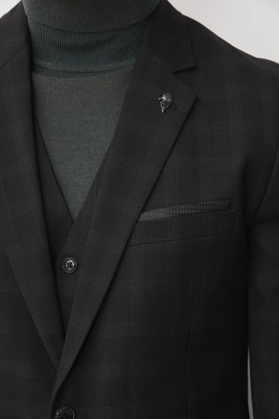 Sako pánske slim károvaný RW25-MKMA20 čierna