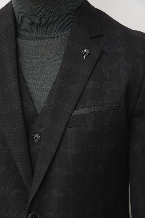 Marynarka męska slim w kratę RW25-MKMA20 czarny
