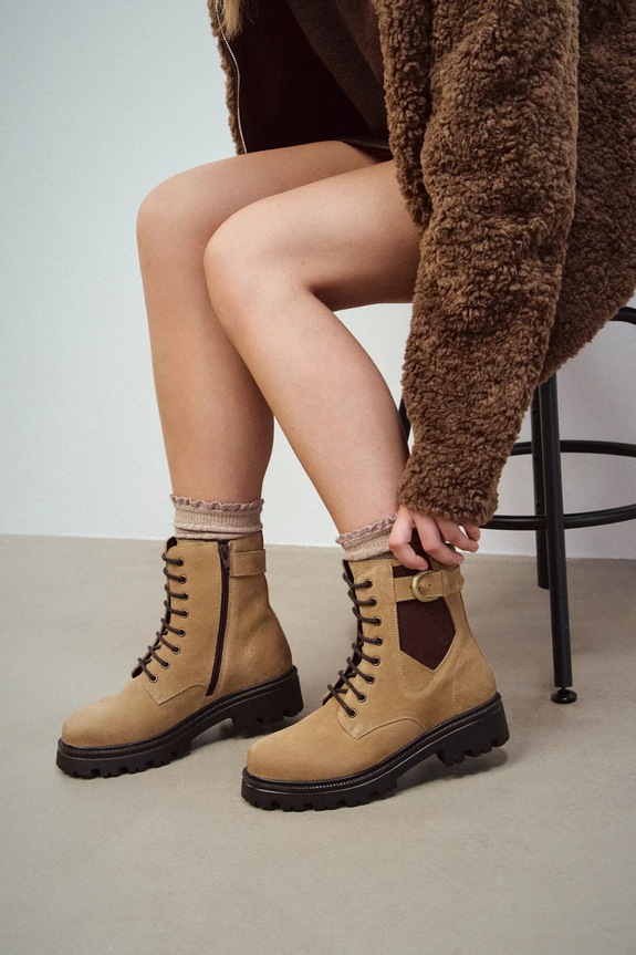 Členkové topánky dámske semišové semišová koža béžová RW25-OBD401