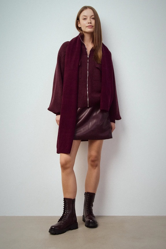 Kožené členkové topánky dámske na zips burgundské RW25-OBD402