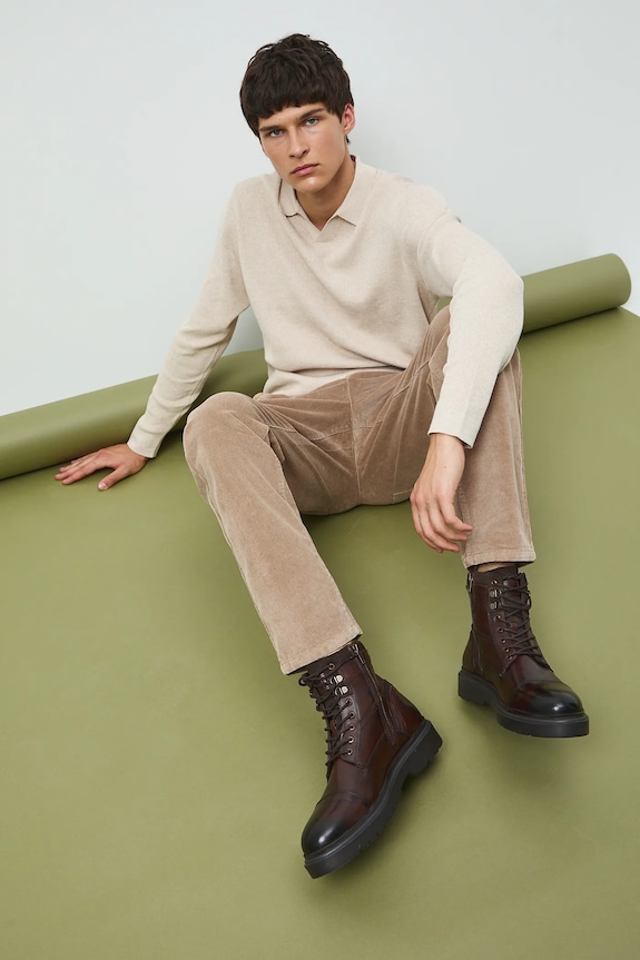 Buty wysokie męskie skórzane casual brązowy RW25-OBM610