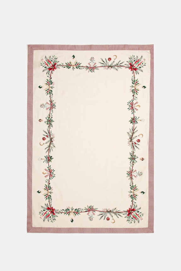 Obrus bawełniany świąteczny 120 x 180 cm beżowy RW25-ORU811