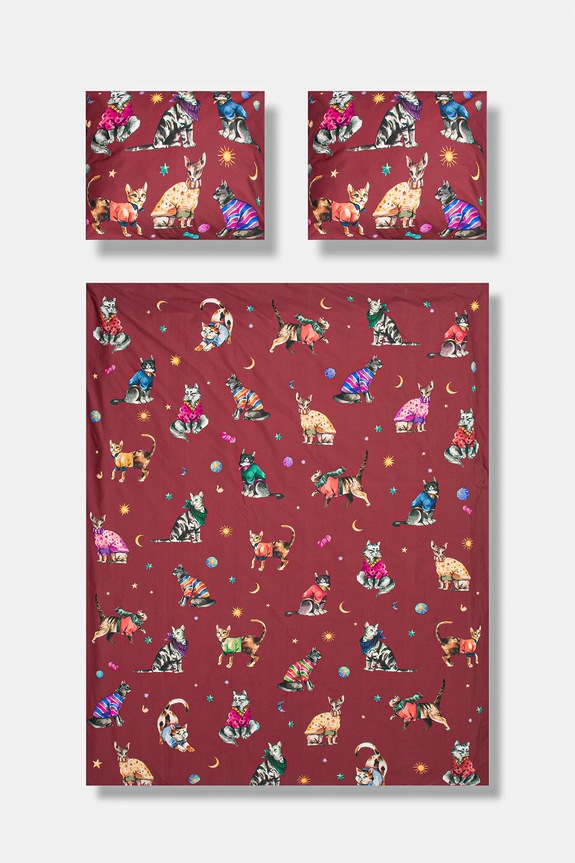 Komplet pościeli bawełnianej w koty 160 x 200 cm multicolor RW25-PCU808