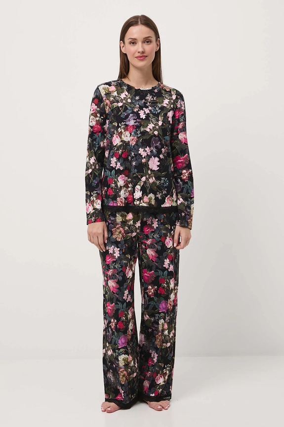 Piżama damska w kwiaty dzianina czarny RW25-PJD300