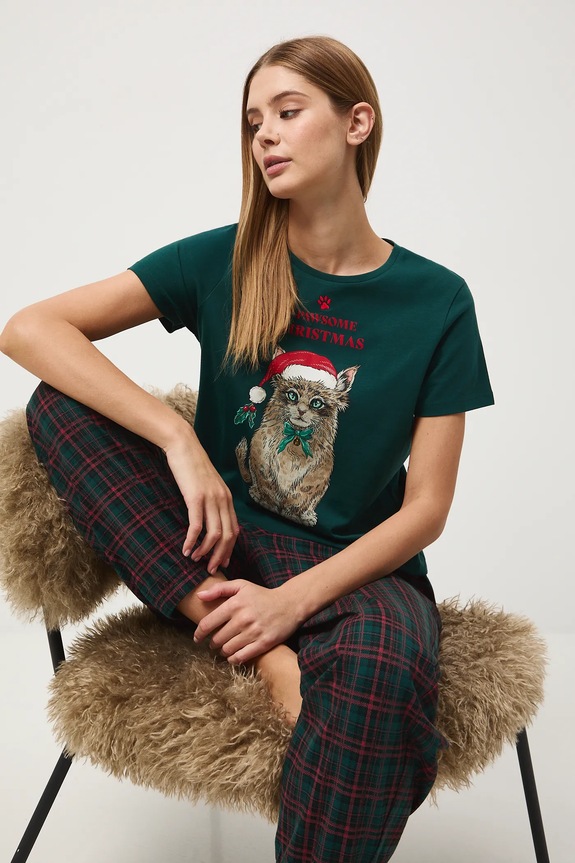 Piżama bawełniana damska świąteczna wzorzyste multicolor RW25-PJD804