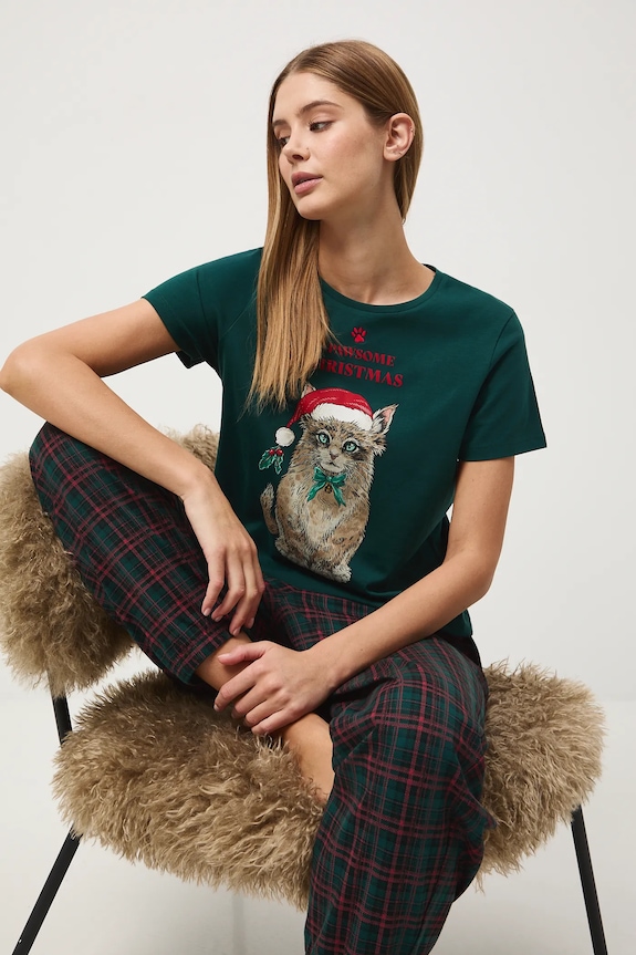 Piżama bawełniana damska świąteczna wzorzyste multicolor RW25-PJD804