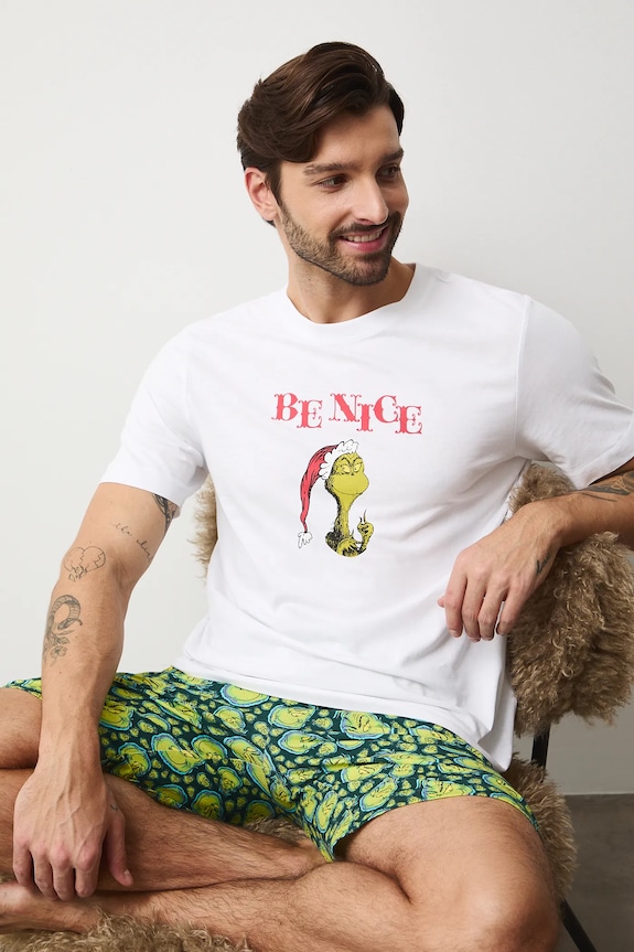 Bavlněné pyžamo pánské vánoční, Grinch sada bílá RW25-PJMA03