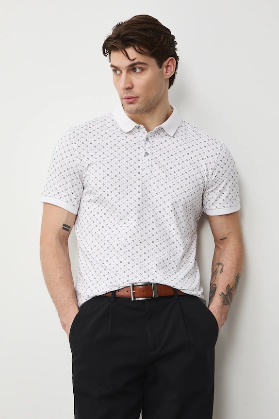 Bavlněné polo tričko pánské s elastanem a jemným vzorem RW25-POM010 béžová RS26