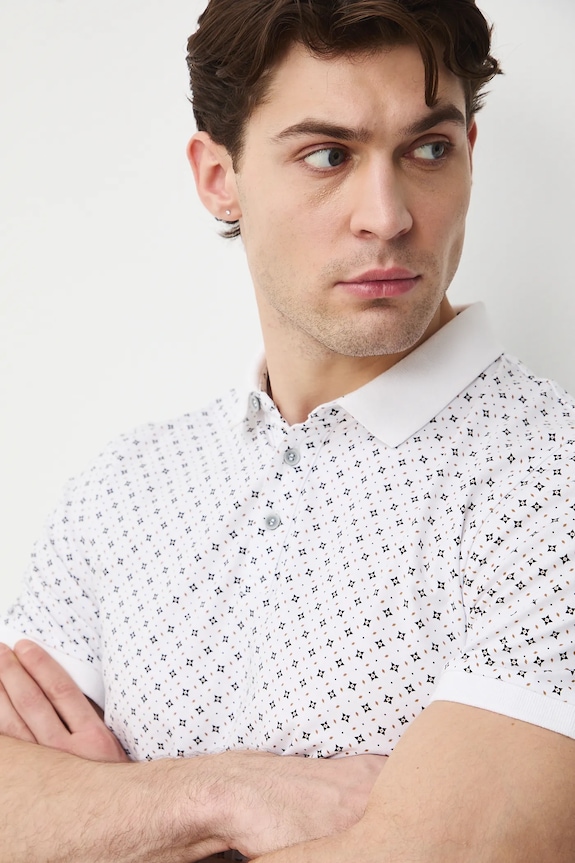 Bavlnené polo tričko s elastanom a s drobným vzorom béžová RW25-POM010