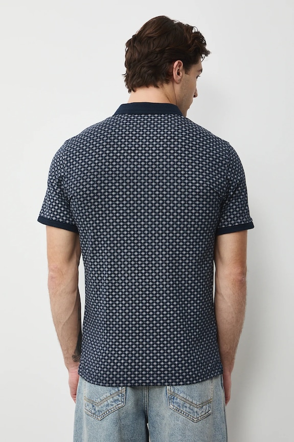 Oblečenie Bavlnené polo tričko pánske s elastanom a s drobným vzorom RW25-POM010 tmavomodrá