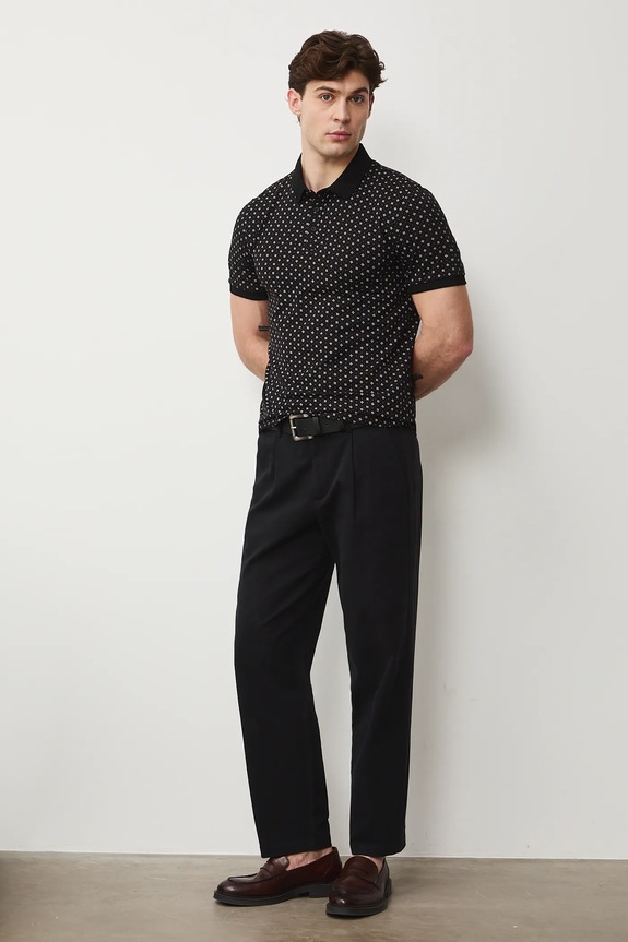 Bavlnené polo tričko pánske s elastanom a s drobným vzorom RW25-POM010 čierna RS26
