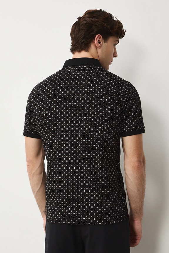 Oblečenie Bavlnené polo tričko pánske s elastanom a s drobným vzorom RW25-POM010 čierna