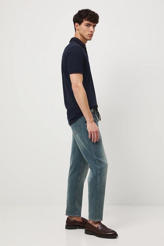 Bavlnené polo tričko pánske s elastanom zo štruktúrovanej pleteniny s elastanom tmavomodrá RW25-POM030