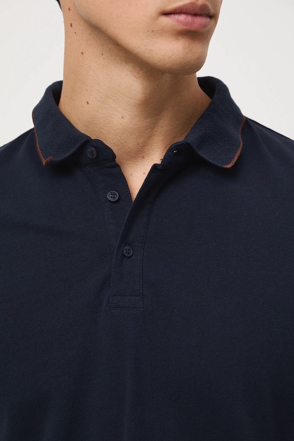 Bavlnené polo tričko pánske s elastanom zo štruktúrovanej pleteniny RW25-POM030 tmavomodrá