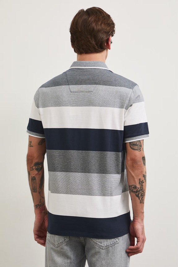 Odzież Polo męskie w pasy RW25-POM102 granatowy