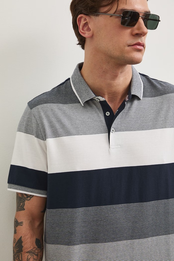 Polo męskie w pasy granatowy RW25-POM102