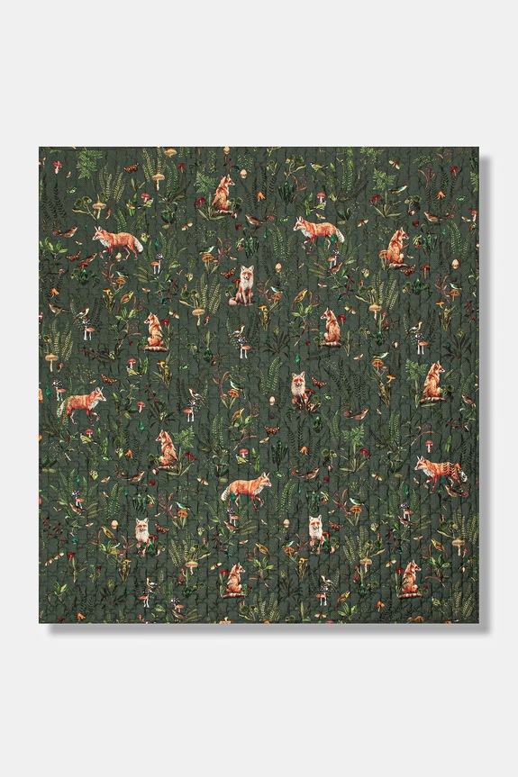 Bavlnený prehoz s rastlinnými a zvieracími motívmi RW25-POU601 zelená RW25