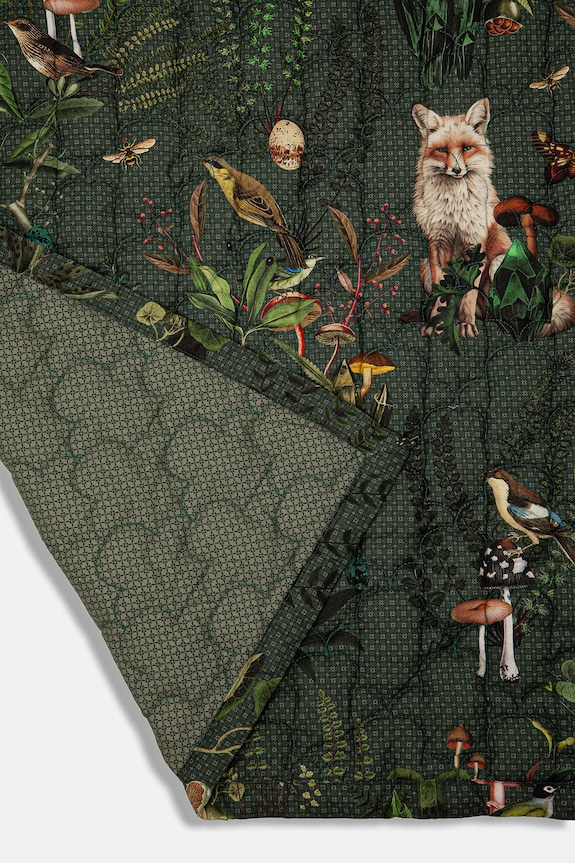 Spálňa Bavlnený prehoz s rastlinnými a zvieracími motívmi RW25-POU601 zelená