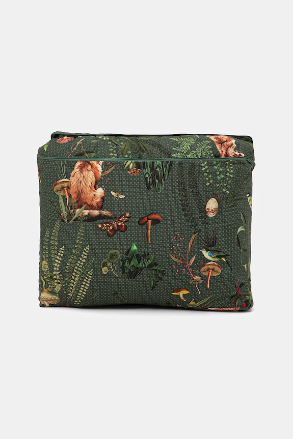 Bavlnený prehoz s rastlinnými a zvieracími motívmi RW25-POU601 zelená