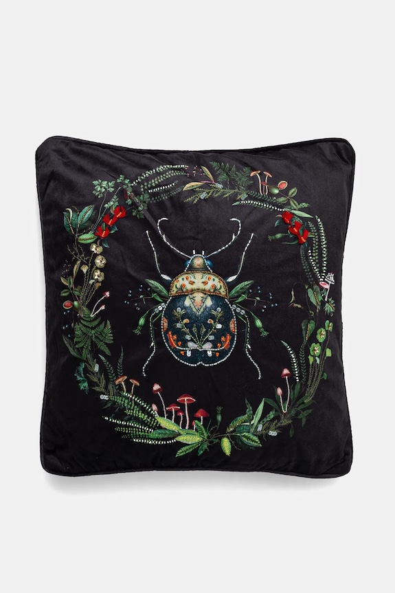 Poszewka dekoracyjna na poduszkę z ozdobną aplikacją 45 x 45 cm czarny RW25-PSU605