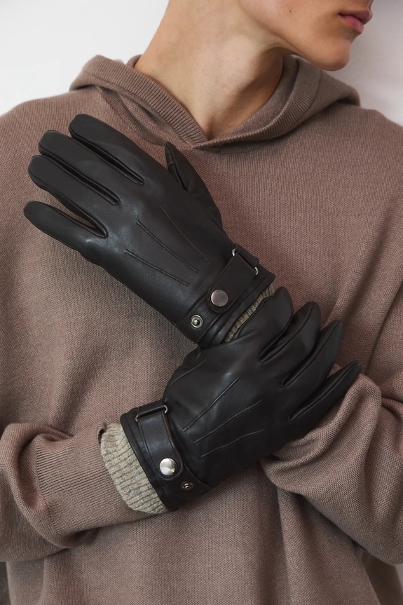 Kožené rukavice so sťahovacou šnúrkou usňová koža hnedá RW25-REM704