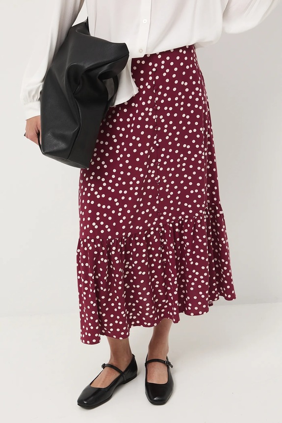 Spódnica damska midi z wiskozy wzorzysta midi bordowy RW25-SDD030