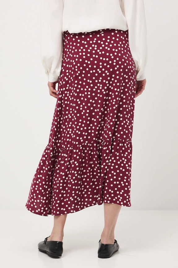 Odzież Spódnica damska midi z wiskozy wzorzysta RW25-SDD030 bordowy